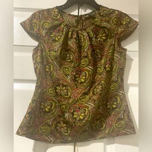 Ann Taylor Petites Multicolor Paisley Satin Sheen Capsleeve Blouse 2P